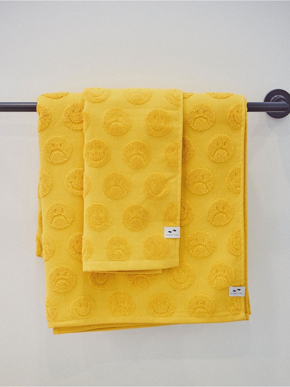 Urban outfitters happy sad Yellow Hand Towel - Compostable Packaging
